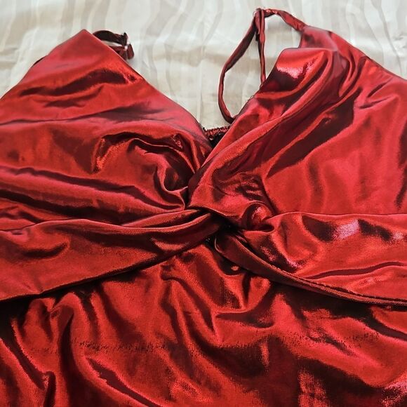 Halloween Metallic Twisted Front Spaghetti Straps Maxi Dress Small RubyRed - Picture 11 of 16